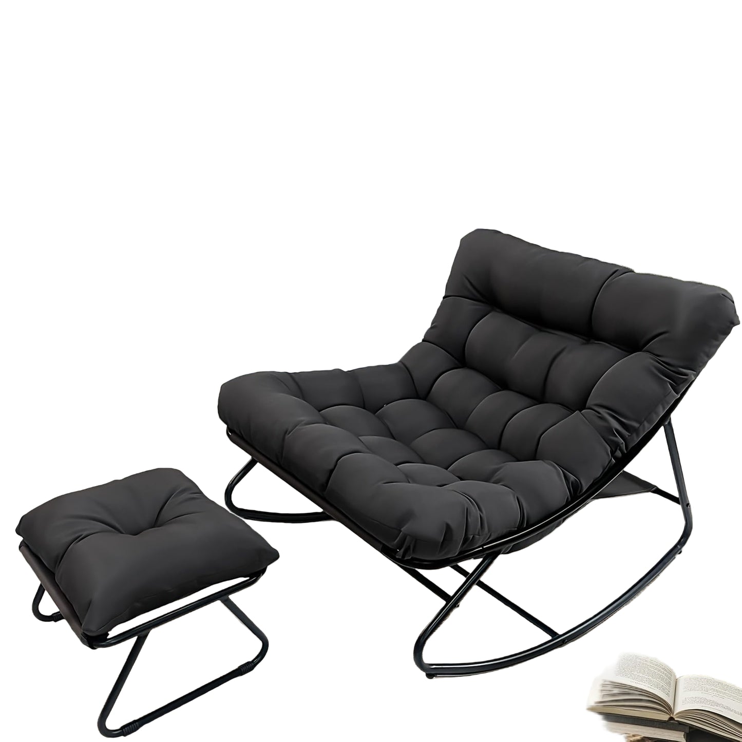 Schommelstoel – Draaifauteuil – Relaxstoel – Loungestoel – Stoel Zwart – Handmatige Verstelbare Rugleuning – 360° Draaifunctie