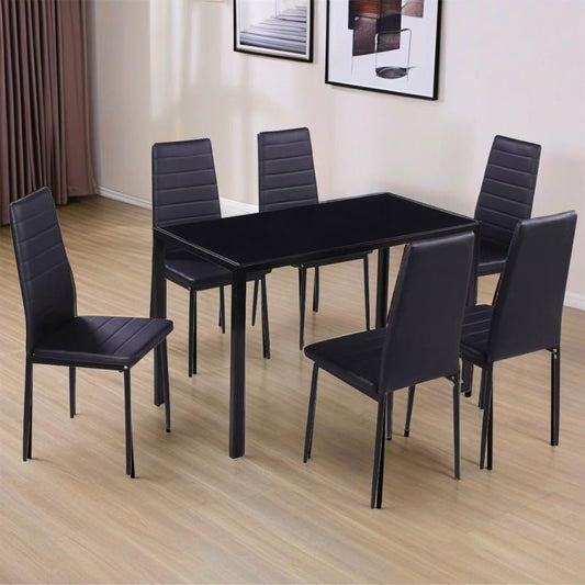Eetkamerstoel – Eetkamerstoelenset – Stoel – Keukenstoel – Kuipstoel – Set van 7 – Zwart – Comfortabele Stoelen – Modern Design