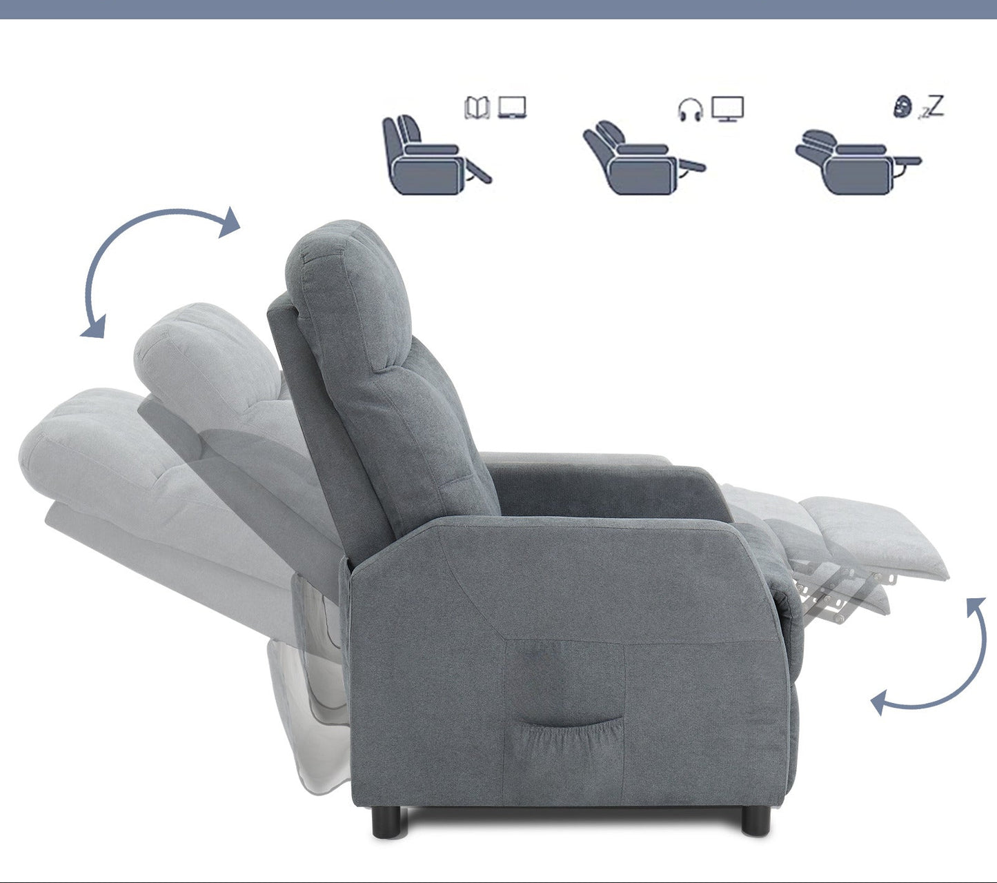 Relaxstoel – Fauteuil – Loungestoel – Zitzak – Relaxfauteuil – Lichtgrijs – Ergonomisch Ontwerp – Handmatig Verstelbare Rugleuning