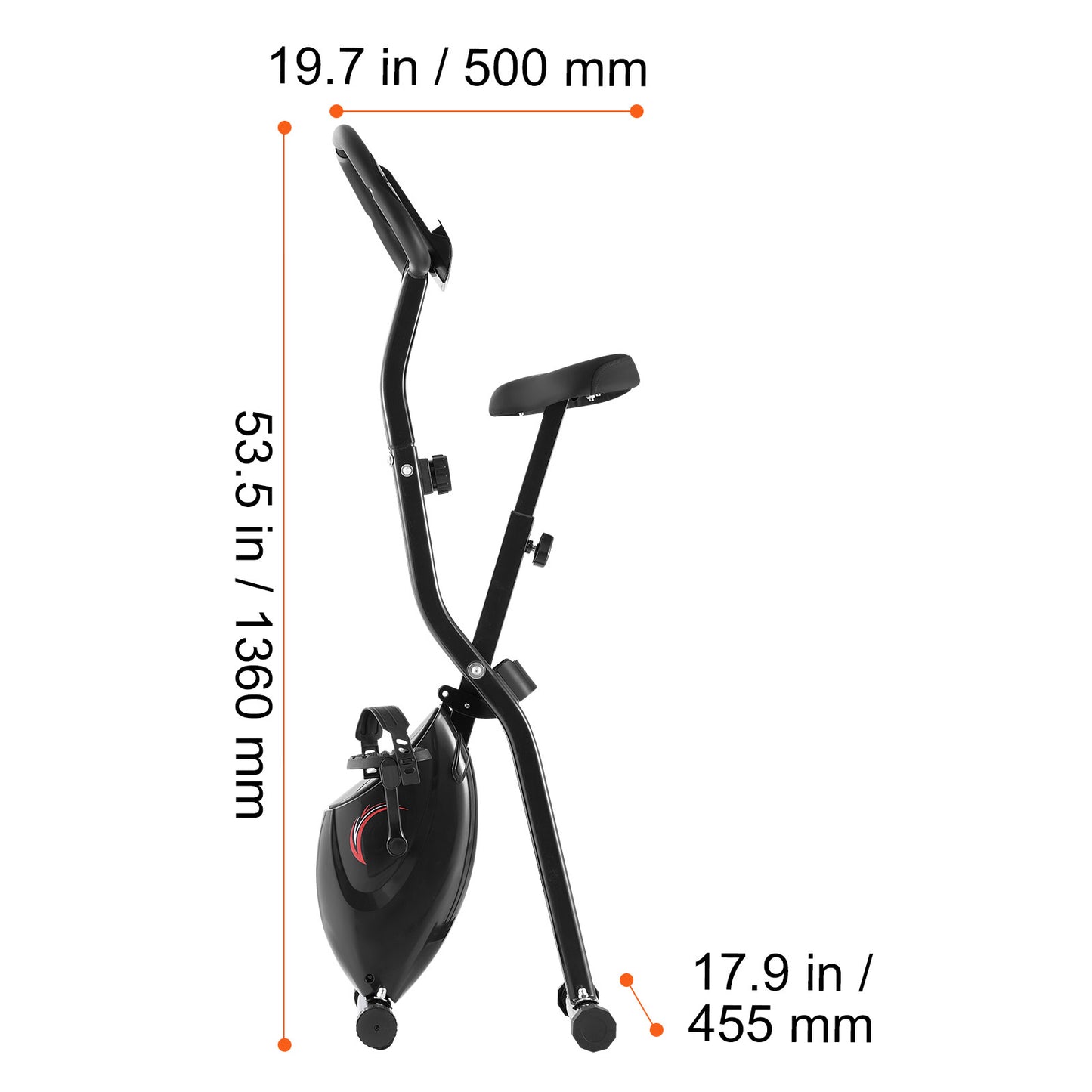 3-in-1 Hometrainer – Fitnessfiets – Indoor Bike – Stationaire Fiets – Opvouwbare Fiets – Zwart-Oranje – Verstelbaar Zadel – Magnetische Weerstand