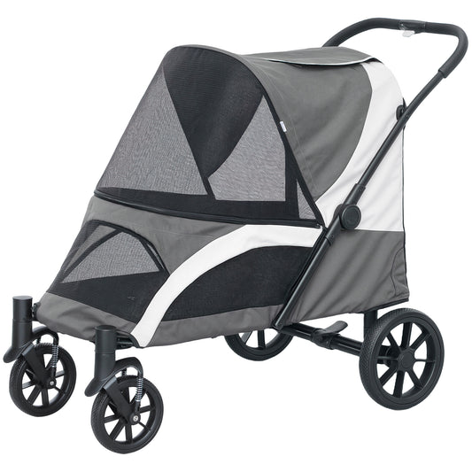 Hondenwagen – Hondenbuggy – Huisdierwagen – Hondenkar – Dog Stroller – Donkergrijs – Inklapbaar Ontwerp – Veiligheidsriemen Met Remmen