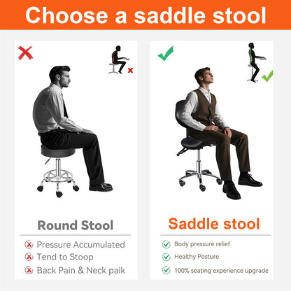Werkkruk Zadelkruk Kruk Met Wieltjes Salonkruk Verstelbare Zadelstoel – Ergonomisch Zadelontwerp – Verstelbare Hoogte 52-68 cm – Stevige Zwenkwieltjes – Zwart/Wit