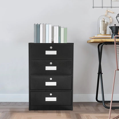 Metalen Opbergkast – Ladekast – Archiefkast – Documentenkast – Lockerkast – Stevig Koudgewalst Staal – 4 Lockable Laden met Sloten – Ruimtebesparend Verticaal Design – Zwart