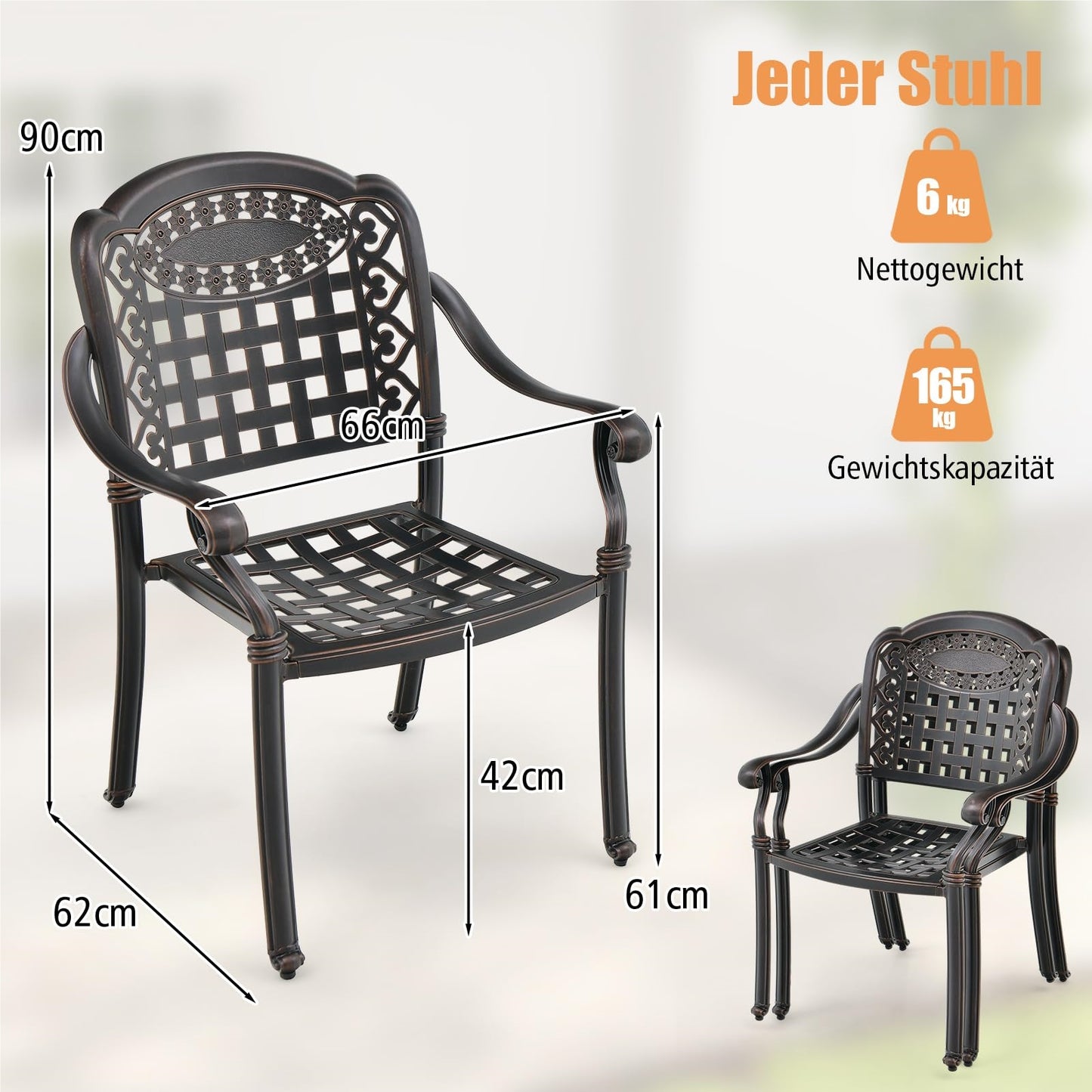 Aluminium Tuinstoelen Set – Tuinstoel Met Armleuning – Stapelbare Tuinstoelen – Balkon Stoelen – Patio Stoelen – Weerbestendig Aluminium – Stapelbaar & Ruimtebesparend