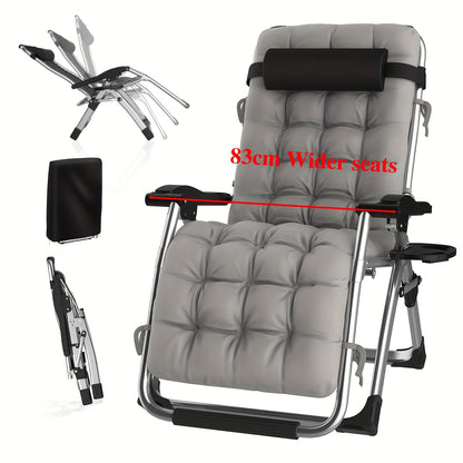 83Cm Extra Wide Patio Lounge Chair, Garden Lounge Chair with Removable Headrest And Thick Seat Cushion, Foldable Lounge Chair Suitable for Seaside, Patio, Garden