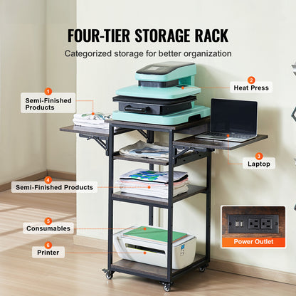 Transferpers Werktafel – Hittepers Meubel – Warmte Pers Tafel – Heat Press Stand – Met Oplaadstation – Vierlaagse Opbergruimte – Mobiel Met Wieltjes