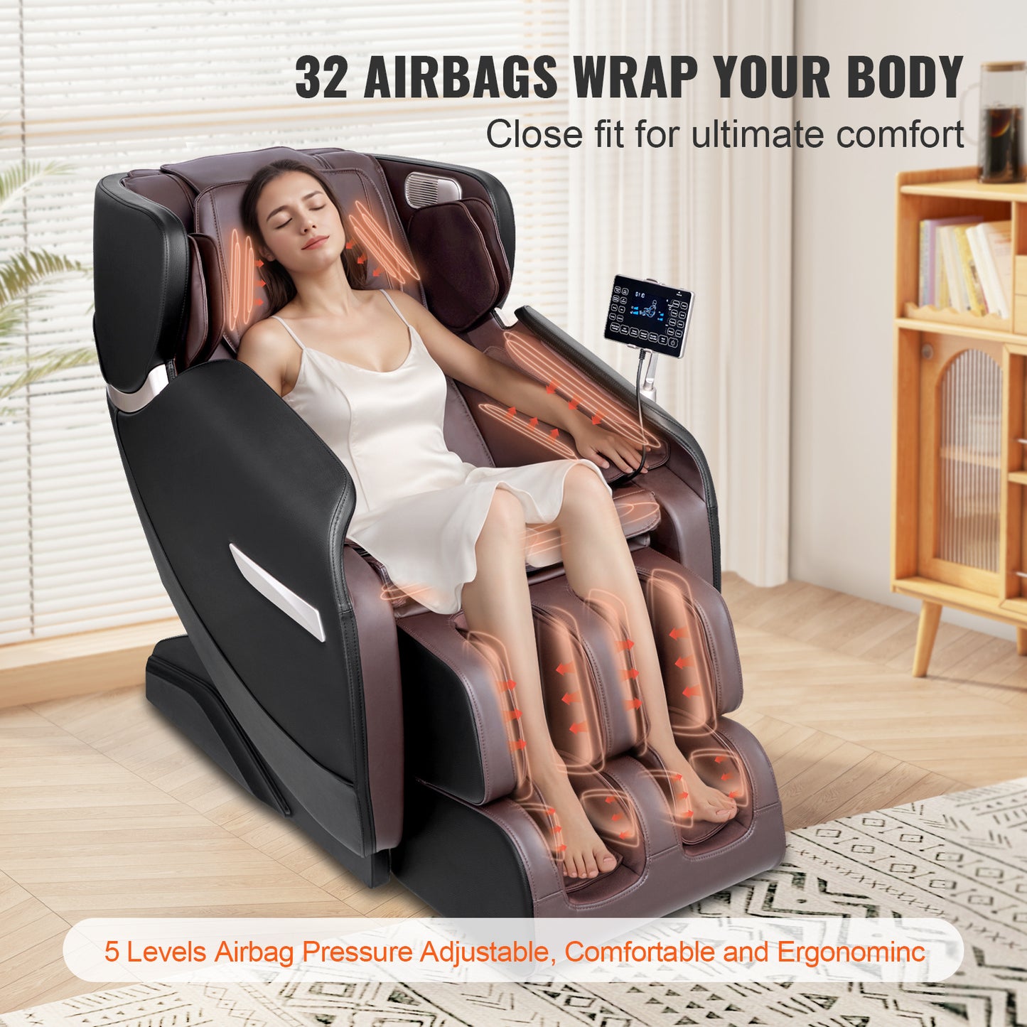 Massagestoel – Massagefauteuil – Relaxstoel – Massagestoel Elektrisch – Shiatsu Stoel – Full Body Massage – Zero Gravity 3 Standen – Semi-PU Leder Bruin