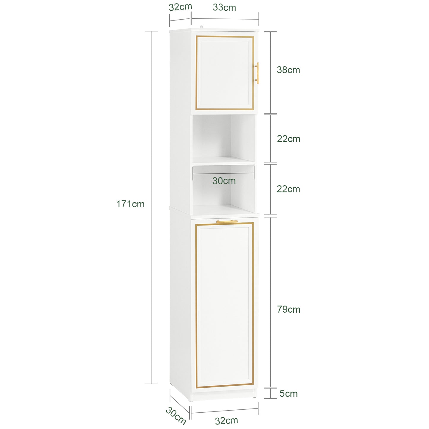 Badkamerkast – Kolomkast – Vloerkast – Opbergkast – Badmeubel – Smal Wit – 33x32x171 cm – Anti-Kantelbeveiliging – Verwijderbare Mand
