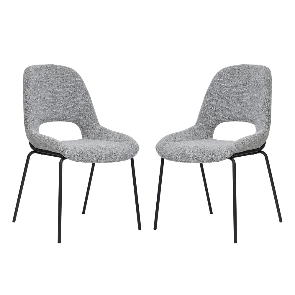 A Pair of Light Gray Dining Chairs Featuring Openwork Backs And Metal Structures.