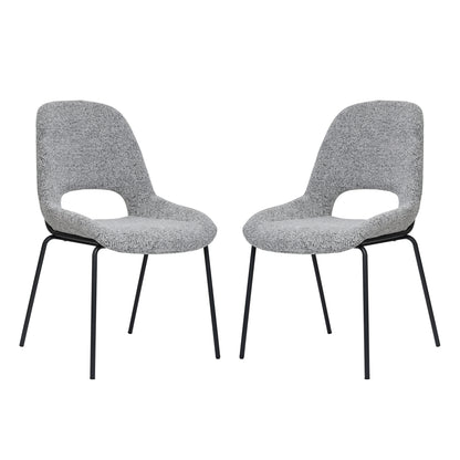 A Pair of Light Gray Dining Chairs Featuring Openwork Backs And Metal Structures.