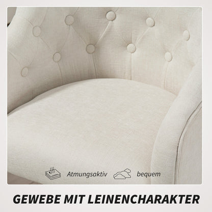 Bureaustoel – Deskchair – Werkstoel – Stoel – Linnenlook – Beige – Goudkleurige Metalen Poten – In Hoogte Verstelbaar Zonder Elektriciteit