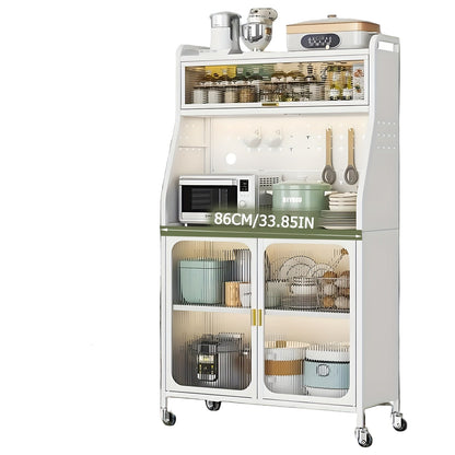 Keukenkast – Buffetkast – Hoge Kast – Opbergkast – Keukenmeubel – Met Wieltjes – Verstelbare Planken – Metaal Wit 86 cm Hoog