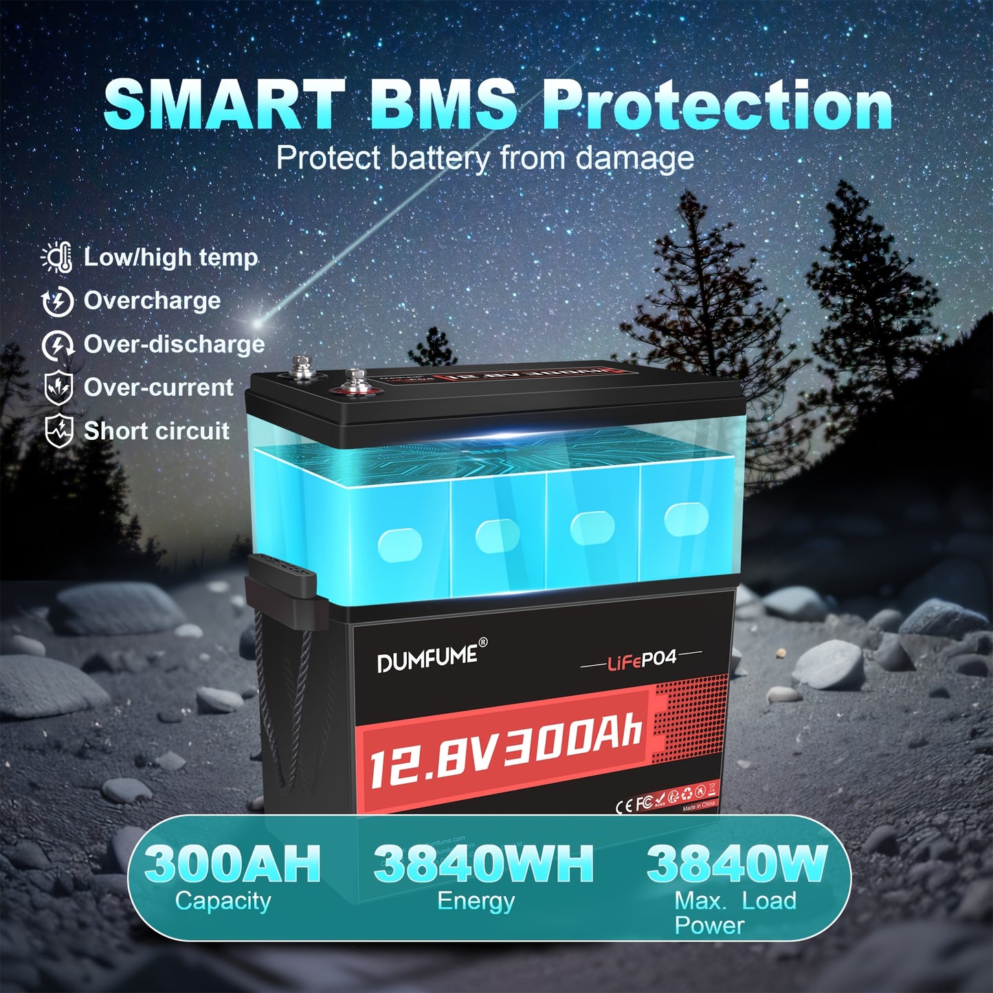 Lithium Accu – Lithium Batterij – LiFePO4 Accu – Lithium Batterij Pack – Lithium Ion Accu – 12V 300Ah Hoogcapaciteit – Ingebouwd BMS Met Veiligheidsbescherming