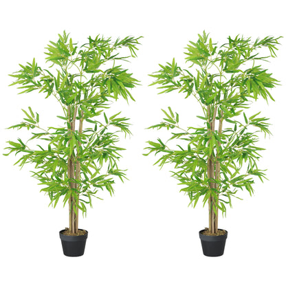Kunstbamboe – Nepplant – Kunstplant – Bamboeplant – Decoratieplant – Set Van 2 – 1,5 Meter Hoog – 644 Realistische Bladeren – Pot Met Moslook – Verstelbare Takken