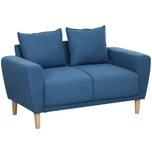 Tweezitsbank – 2-Zitsbank – Loveseat – Sofa – Bankje – Velours Bekleding – Extra Diepe Zit 51 cm – Compact Formaat 133 x 73 x 81 cm – Blauw