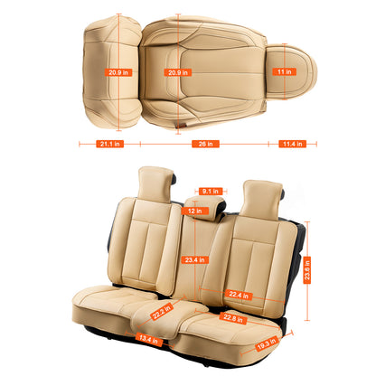 Universele Autostoelhoezen – Stoelhoes Auto – Autostoelbekleding – Autostoel Cover – Stoelhoes Set – Airbagvriendelijk – Dik Kunstleer Beige