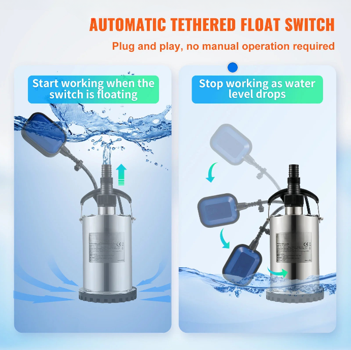 Dompelpomp - Rioolpomp - 550W - 0.75HP - 230V - 50Hz - voor het oppompen van water uit zwembaden, kelders en hot tubs - Zilver - QUORE