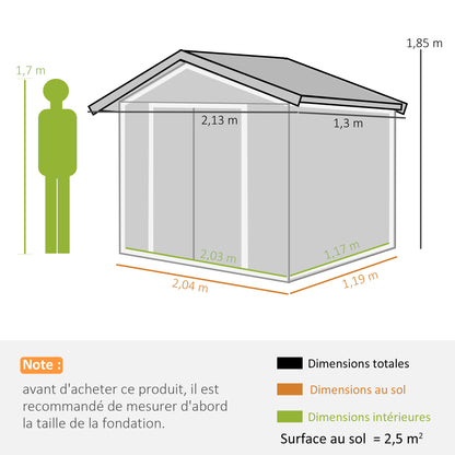 Tuinhuisje – Tuinschuur – Tuinberging – Gereedschapsschuur – Lichtgroen – 2,5 m² – Gegalvaniseerd Staal – Afsluitbare Dubbele Deuren