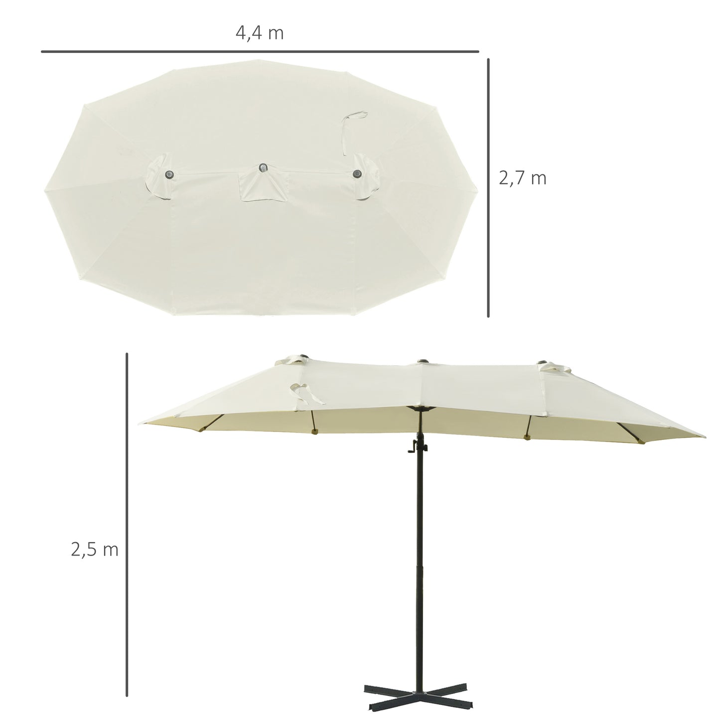 Dubbele Parasol – Tuinparasol – XL Parasol – Terrasparasol – Zonwering – Met Zwengel – Metalen Frame – Groot Schaduwoppervlak 440x270x250 cm – UV Bescherming