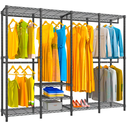 Kledingrek – Garderoberek – Kledinghouder – Kledingstang – Kast Organizer – XXL Capaciteit – Stalen Frame – 11 Planken – 4 Kolommen – Max 498 KG Draagvermogen – Zwart