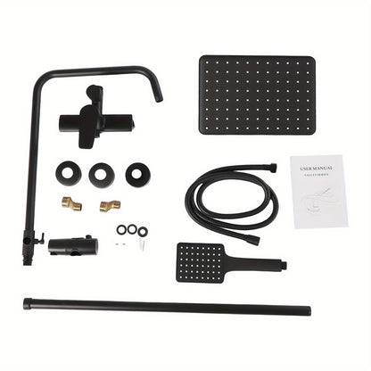 TOOL1SHOOO Hot & Cold Water Shower Set In Black Brass - Air Boost Technology, Height Adjustable Wall Mount Design, 2 Spout Modes