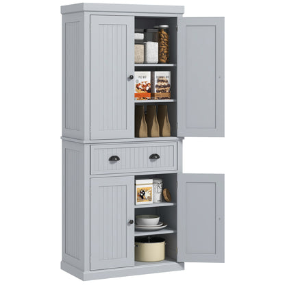 Keukenkastje – Opbergkast – Buffetkast – Keukenkast – Keukenmeubel – Grijs Met Zwarte Grepen – 2 Kasten Met 4 Deuren – Grote Lade – Verstelbare Planken – MDF En Spaanplaat – Modern Design – 76,2x40,2x183 cm