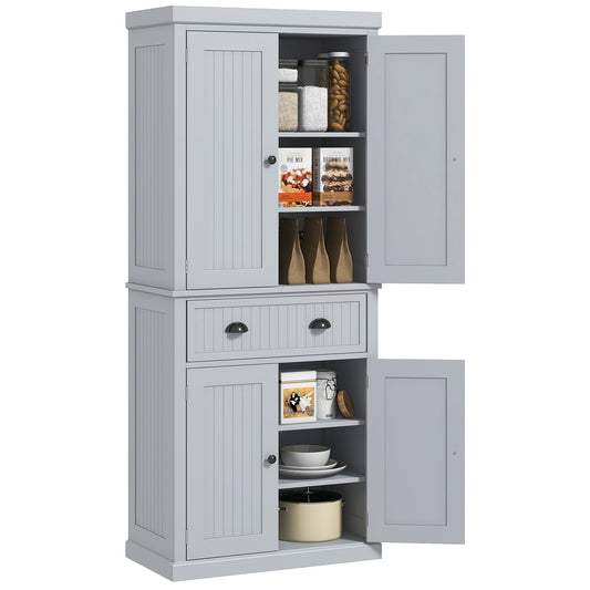 Keukenkastje – Opbergkast – Buffetkast – Keukenkast – Keukenmeubel – Grijs Met Zwarte Grepen – 2 Kasten Met 4 Deuren – Grote Lade – Verstelbare Planken – MDF En Spaanplaat – Modern Design – 76,2x40,2x183 cm