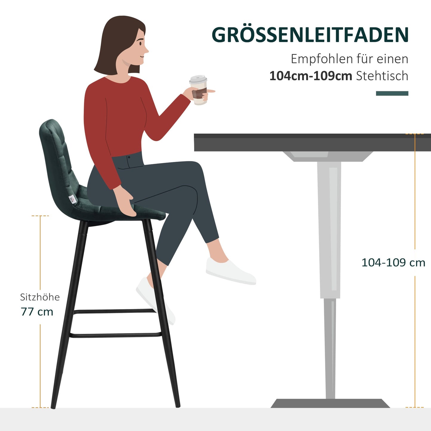 Barkruk – Barstoel – Kruk – Barkrukset – Barstoelset – Groen – Zachte Zitting – Duurzaam Stalen Frame – 42 x 47 x 105 cm