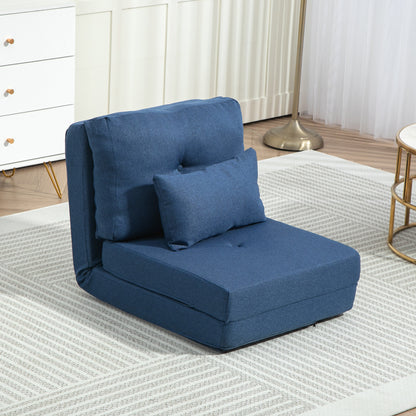 Lazy Chair – Vloerstoel – Relaxstoel – Slaapstoel – Zitbed – Verstelbare Rugleuning – Luxe Kussens – Donkerblauwe Linnenstof