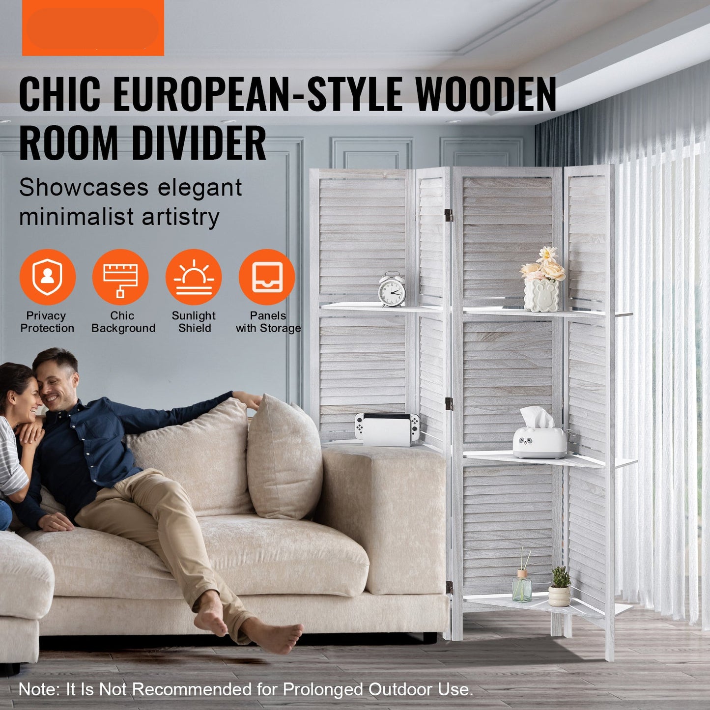 Kamerverdeler – Kamerscherm – Scheidingswand – Room Divider – Wit Paulowniahout – 4 Panelen Flexibel Scharnier – Direct Gebruiksklaar