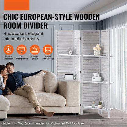 Kamerverdeler – Kamerscherm – Scheidingswand – Room Divider – Wit Paulowniahout – 4 Panelen Flexibel Scharnier – Direct Gebruiksklaar