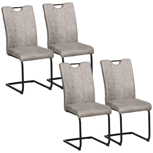 Eetkamerstoel – Stoel – Keukenstoel – Designstoel – Barkruk – Microvezel Bekleding – Stalen Sleeppoot – Set Van 4 – Comfortabele Rugleuning – Verplaatsbaar Met Handgreep – Grijs