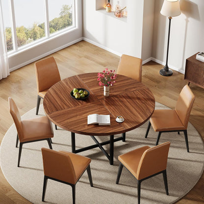 Ronde Eettafel – Ronde Tafel – Keukentafel – Industriële Tafel – Compacte Eettafel – 120 cm Diameter – Met Zwart Metalen X-Frame