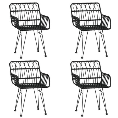 Tuinset – Tuinmeubel – Terrasset – Buitenmeubilair – Patio Set – Zwart Poly Rattan – Weerbestendig – 5-Delige Set Met Tafel En 4 Stoelen