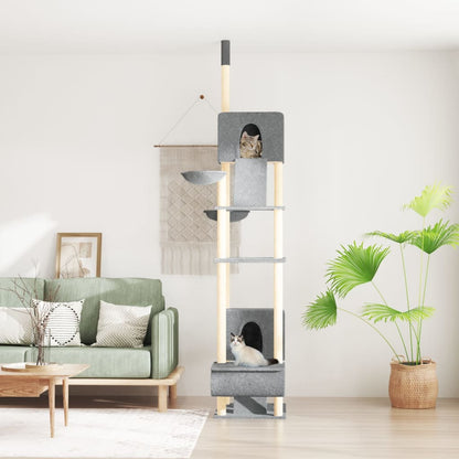 Krabpaal – Kattenboom – Kattentoren – Krabmeubel – Kattenhuis – Verstelbare Hoogte 277-303 cm – Natuurlijk Sisal & Zacht Pluche – Lichtgrijs