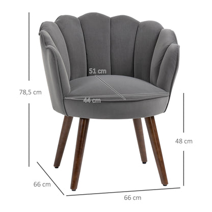 Lounge Stoel – Fauteuil – Relaxstoel – Leunstoel – Leesstoel – Donkergrijs – Fluweelachtig Stof – Schelpvorm Met Houten Poten