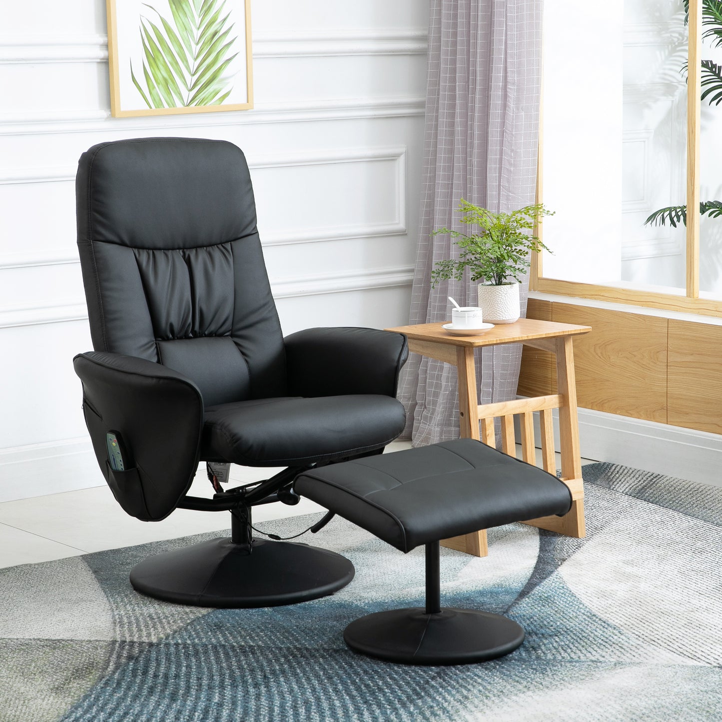 Elektrische Relaxfauteuil – Elektrische Relaxstoel – Massagefauteuil – Relaxstoel Met Voetenbank – Draaifauteuil Zwart – 10 Massagepunten – Kunstleer Met Afstandsbediening