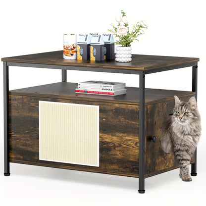 Kattenbakmeubel – Kattenkast – Kattenbak Kast – Kattenhuis – Kattenbak Ombouw – Tijgerhout Kleur – Extra Groot 80x50x59 cm – Inclusief Krabmat