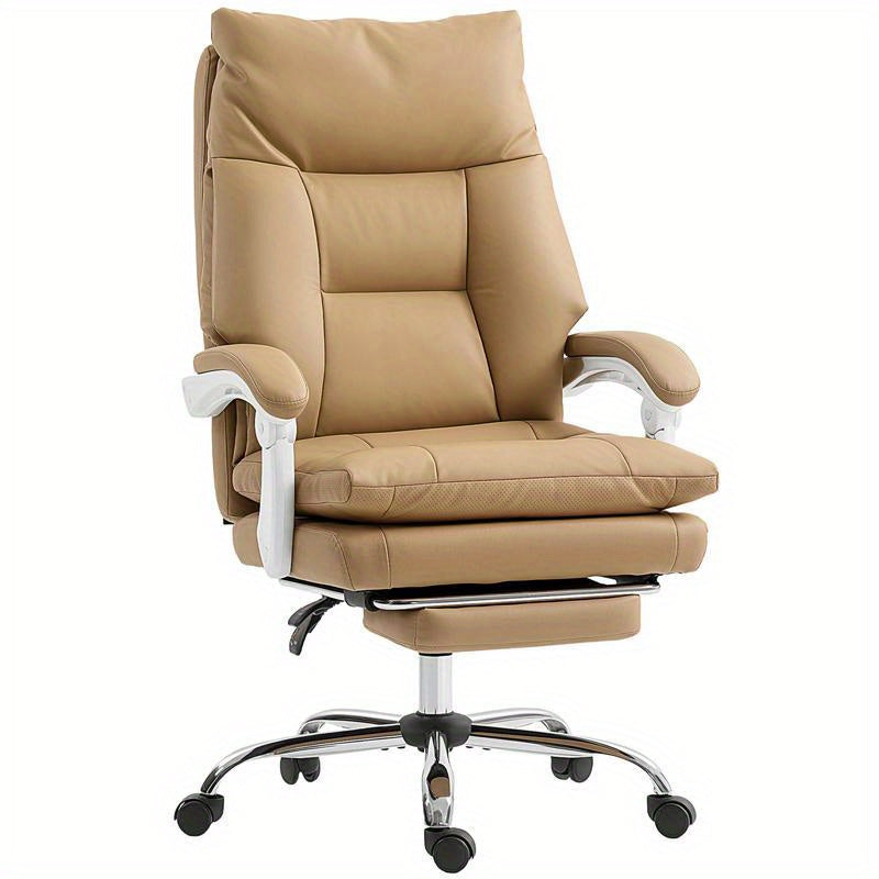 Ergonomische Bureaustoel – Bureaustoel – Werkstoel – Gamestoel – Desk Chair – Met Lendensteun – Verstelbare Hoogte – Inklapbare Armleuningen – Uitklapbare Voetensteun – 5 Wielen – Handmatige Verstelling – Bruin