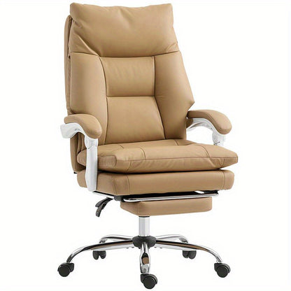 Ergonomische Bureaustoel – Bureaustoel – Werkstoel – Gamestoel – Desk Chair – Met Lendensteun – Verstelbare Hoogte – Inklapbare Armleuningen – Uitklapbare Voetensteun – 5 Wielen – Handmatige Verstelling – Bruin