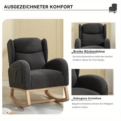 Hangstoel – Schommelstoel – Hangfauteuil – Loungestoel – Zitstoel – Donkergrijs Teddypluche – Houten Frame – Comfortabel Padded Zitkussen – Ergonomisch Design