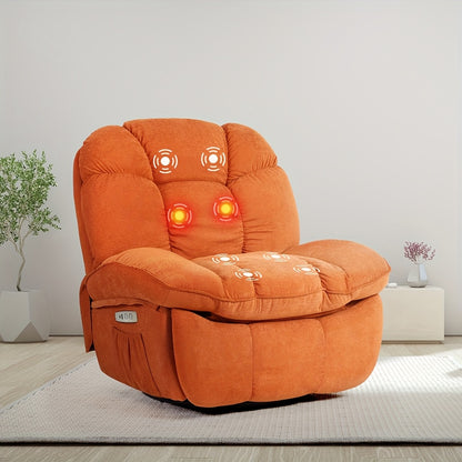 Massagestoel – Relaxfauteuil – Elektrische Stoel – Draaifauteuil – Zitstoel – Met Massagefunctie & Verwarming – USB-C en USB Poorten – Oranje