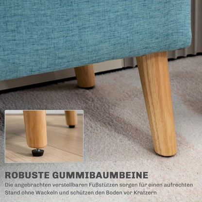 Opbergbank – Zitbank – Opbergkist – Poef – Bankje – Bekleed met Linnen Look – Afmetingen 110 x 39 x 45 cm – Rubberhout Frame – Blauw