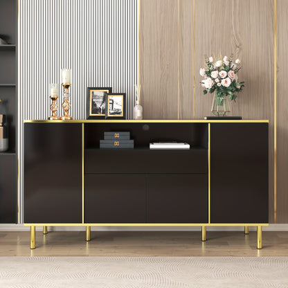 Sideboard, sideboard with four doors, one drawer and a large compartment, space-saving, bedroom chest of drawers, high-gloss sideboard, two colours to choose from, dimensions L150/W40/H80