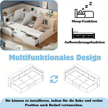 Eenpersoonsbed – Bed – Single Bed – Opbergbed – Slaapkamerbed – 90x200 cm – Ruimtebesparend Met Ingebouwde Lades En Kast – Duurzaam Onderhoudsvriendelijk Niet-Houten Materiaal