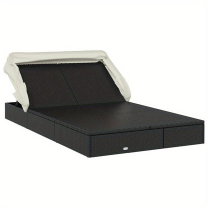 2-Seater Outdoor Lounge with Foldable Roof - Teak Frame, Ergonomic Design, 213x118x97cm, Spacious Sunbed for Poolside & Garden Relaxation, Durable Weather-Resistant Fabric, Garden Relaxation, Shaded Seating, Sturdy Constructi