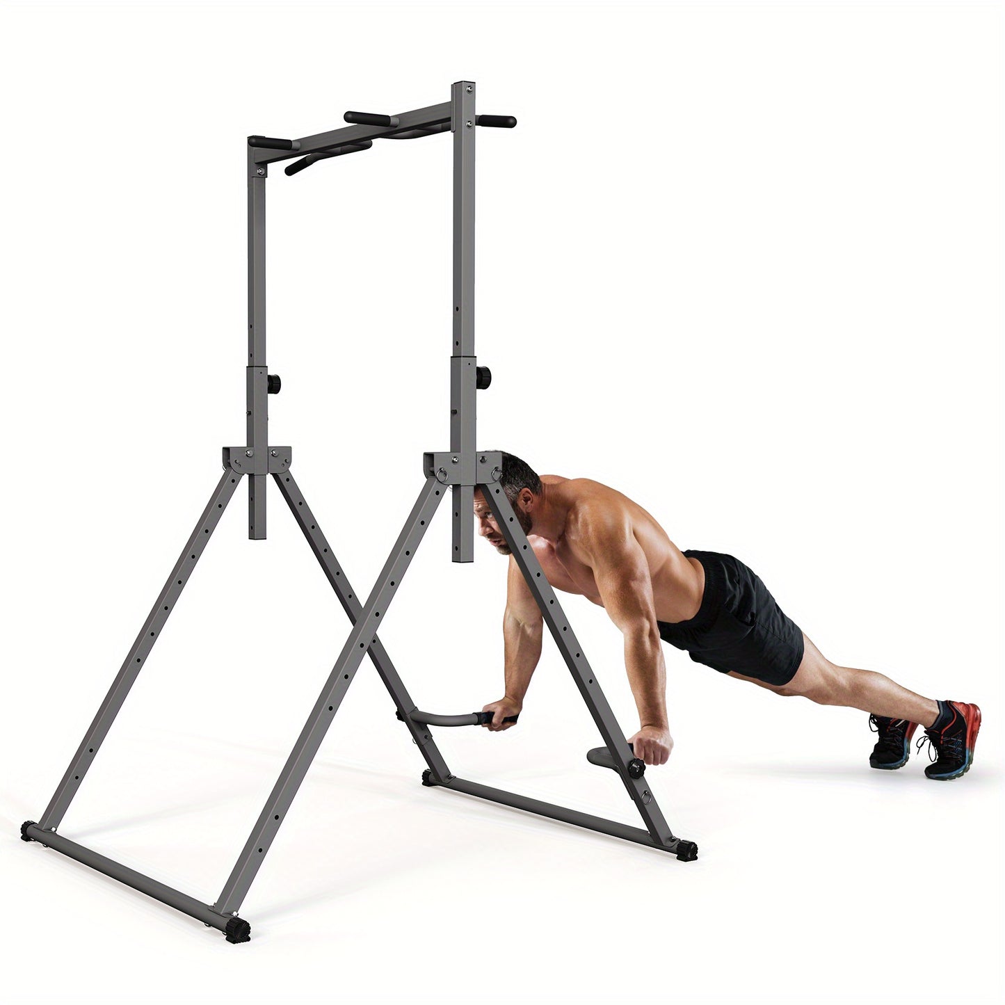 Power Tower – Krachtstation – Dipstation – Optrekstang – Fitnessstation – Inklapbaar En Verstelbaar – Stevig Koolstofstaal & Anti-Slip Rubber Voetjes