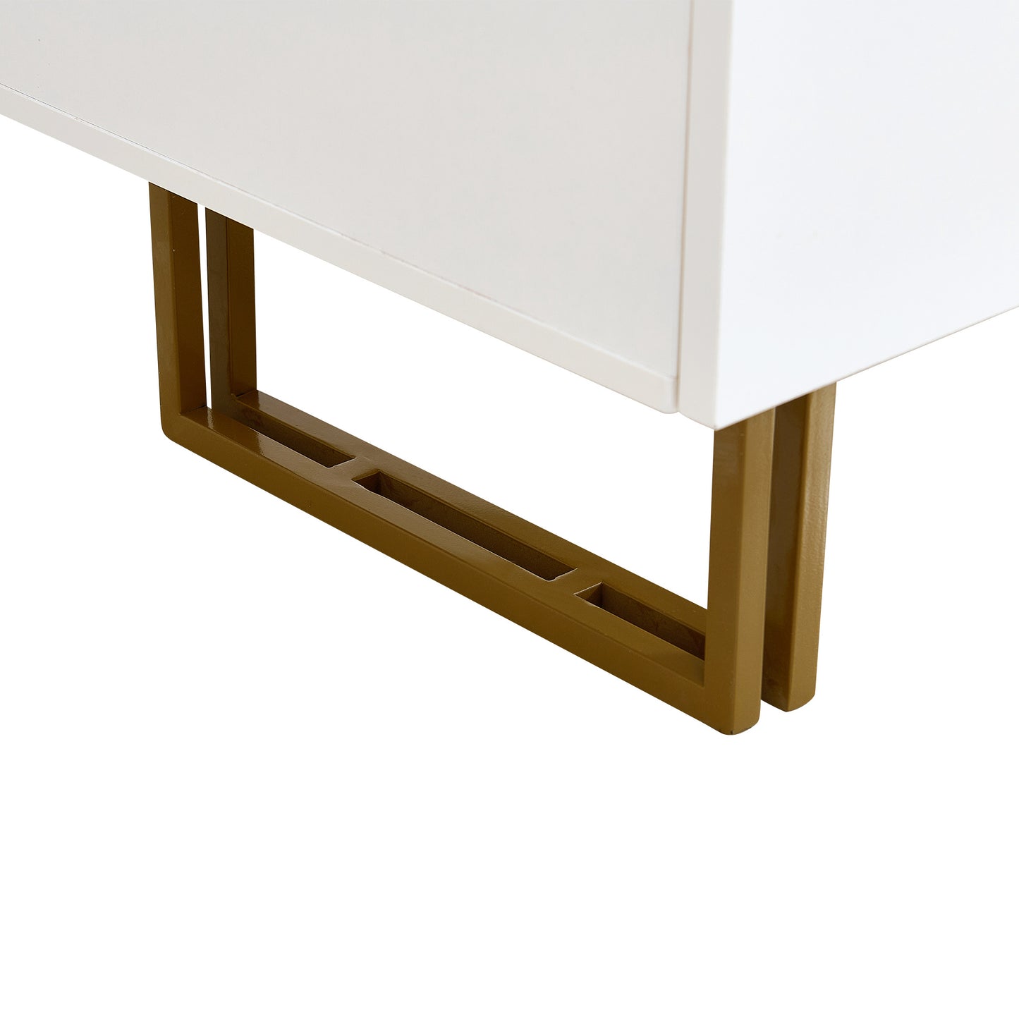 Sideboard – Dressoir – Commode – Opbergmeubel – Wandmeubel – Wit – 6 Lades – Gouden Handgrepen – Metalen Poten – Geribbelde Fronten – Spiegel 80x80 cm