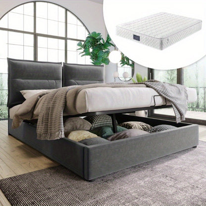 Twijfelaarbed – Tweepersoonsbed – Bedframe – Opbergbed – Bed Met Matras – Hydraulisch Hefmechanisme – Verstelbaar Hoofdbord – Metaal – 140x200 cm – Ruimtebesparend Design