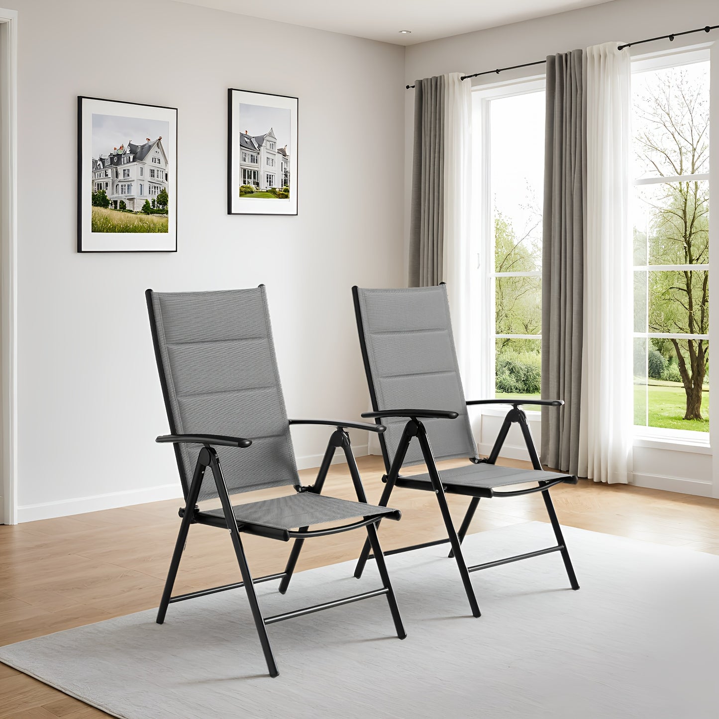 Relaxstoel – Tuinstoel – Balkonstoel – Campingstoel – Ligstoel – Grijs – Lichtgewicht Aluminium Frame – 7-voudig Verstelbare Rugleuning